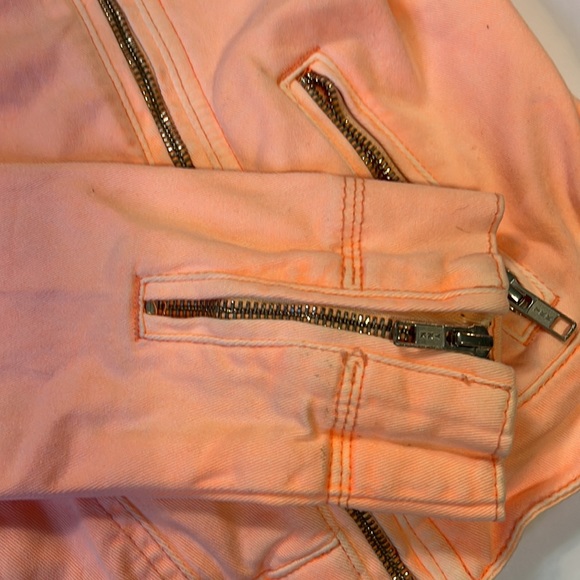 Topshop Moto Cropped Jacket Size 4 Tangerine Peach Fuzz - Picture 5 of 13